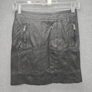 Allsaints Black Leather Biker Pencil Skirt Size 2